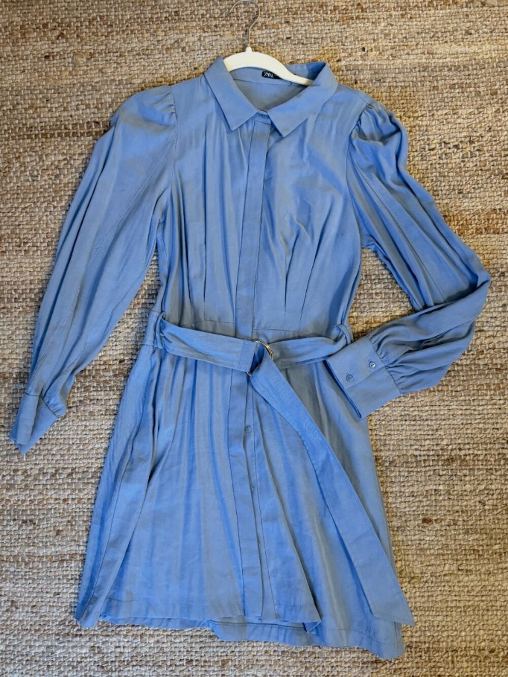 Zara Slate Blue Long-Sleeve Belted Shirtdress
